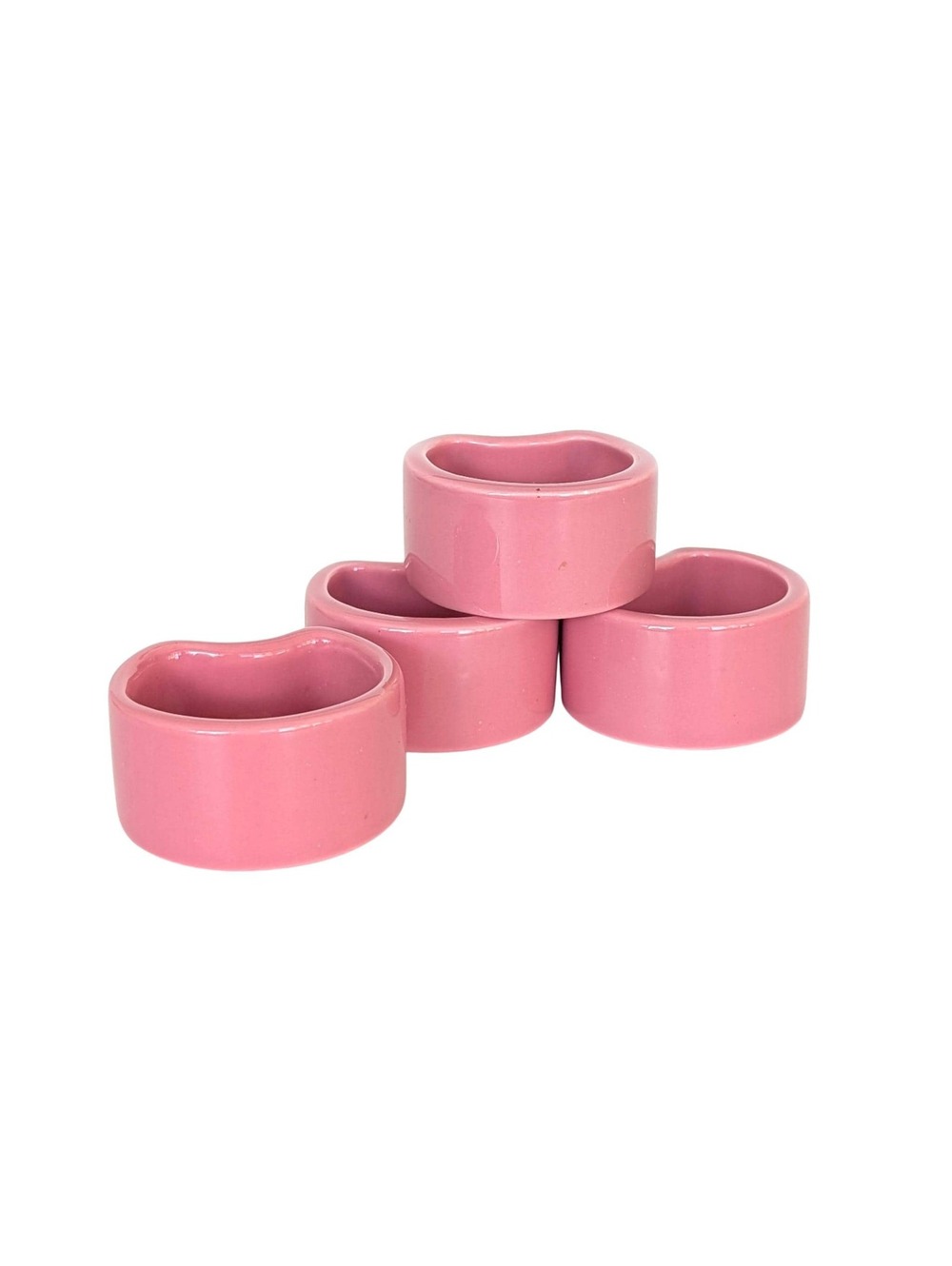 1980s Vintage Pink Ceramic Napkin Rings - Set of 4